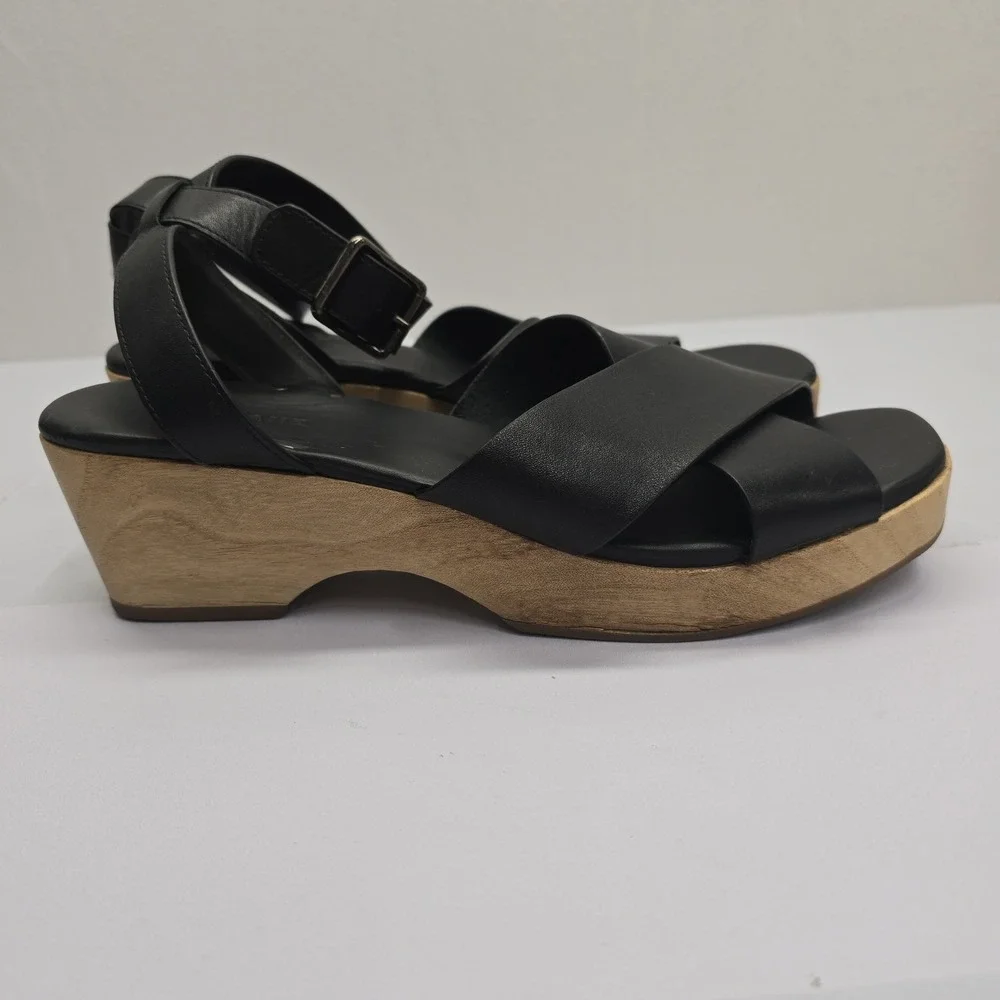 Everlane Black Leather Crisscross Platform Sandals